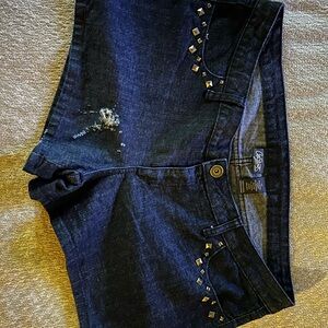 City Streets Midnight Blue Jean Shorts with Gold Studs
